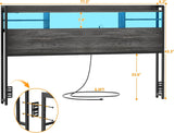 Headboard for King Bed with Storage, Headboards with LED Light, Power Outlets, USB Ports King Head Board
