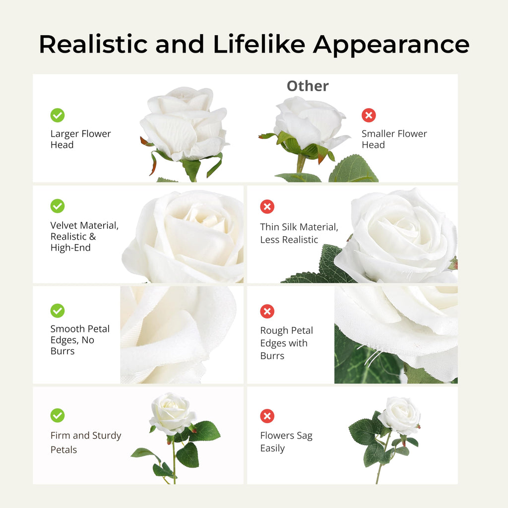 104pcs Roses Artificial Flower - Realistic White Fake Roses