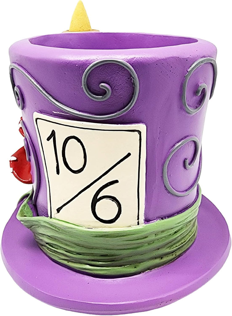 Wonderland Mad Hatter Backflow Incense Burner - 5 x 5 x 4 Inch Hand-Painted Cold Cast Resin Hat Burner with Top Tray