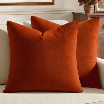 26x26 Inch Pack of 2 Euro Fall Velvet Pillow Covers Burnt Orange