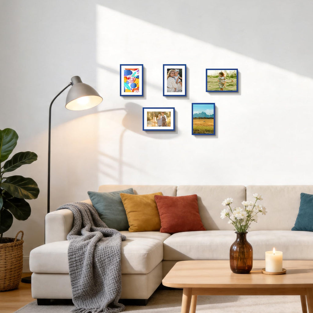 5x7 Blue Aluminum Frame with White Mat, Real Glass