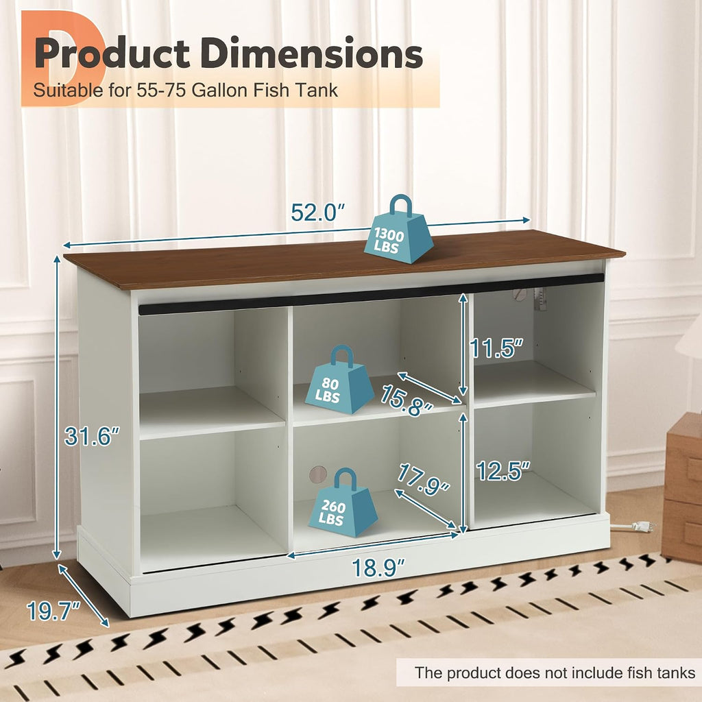 55-75 Gallon Large Fish Tank Stand with Power Outlet, 1300LBS
