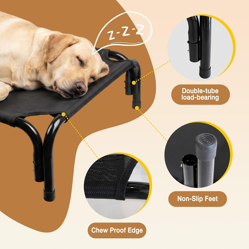 Raised Dog Bed for Large Dogs, Heavy Duty Washable Dog Bed for Indoor Outdoor Use, Extra Large Dog Cot with Dual-Tube