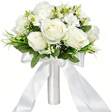 Wedding Bouquets for Bride Bridesmaid Bouquet Champagne White Artificial Roses Flowers for Wedding Valentine's Day