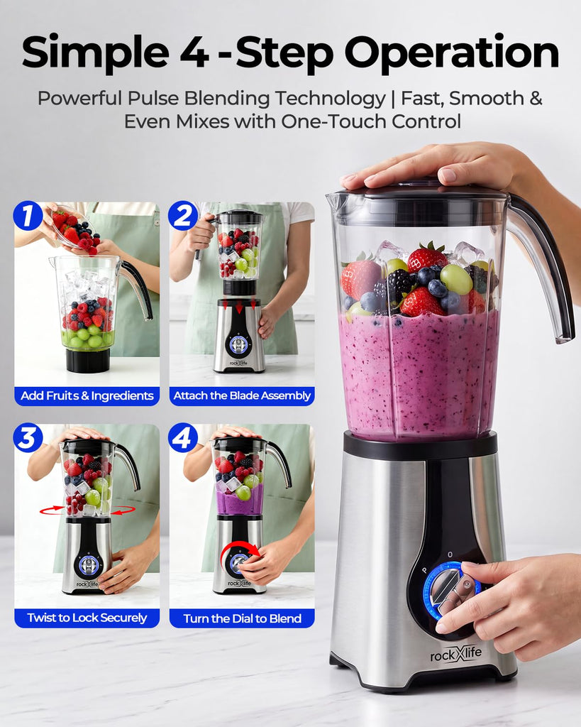 Blender and Food Processor Combo, 5-in-1 Countertop Blender with 42 oz Pitcher, 24 oz Travel Cup, 17 oz Chopper and