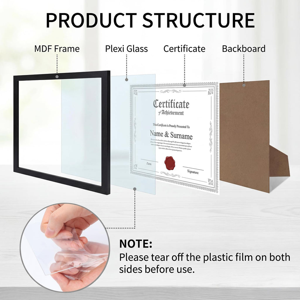 8.5 x 11 Picture Frame Set of 5, Black 8.5 by 11 Photo Frames Used for Certificate, Diploma, Document, Degree, Award