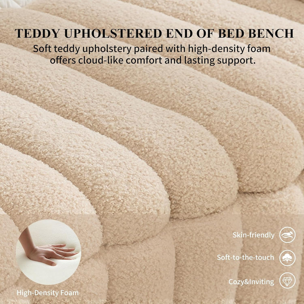 63.5" Oversize Storage Ottoman Bench, Teddy Upholstered End of Bed Bench with Wave Channel Tufted Flip-Top, Modern