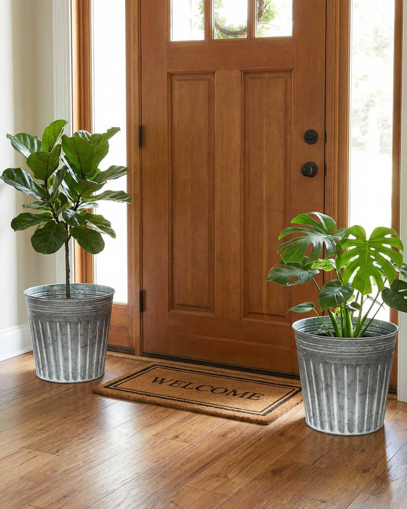 12 Inch Galvanized Planters, 3 Pack Metal Plant Pots with Drainage Hole