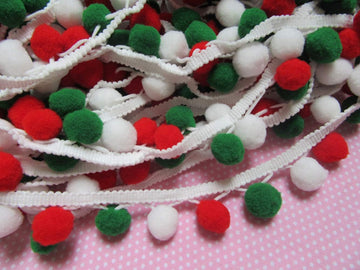 Christmas Pom Pom Ball Fringe Trim Ribbon for Clothing Curtain Pillow Accessory Decoration DIY Craft(Pom - 5 Yards