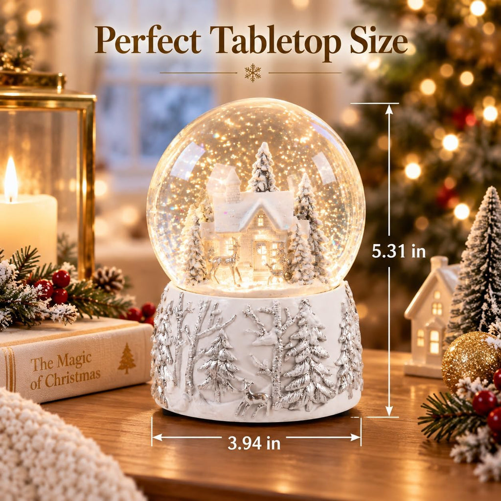 Christmas Snow Globe Music Box, Color Changing LED Snow Village