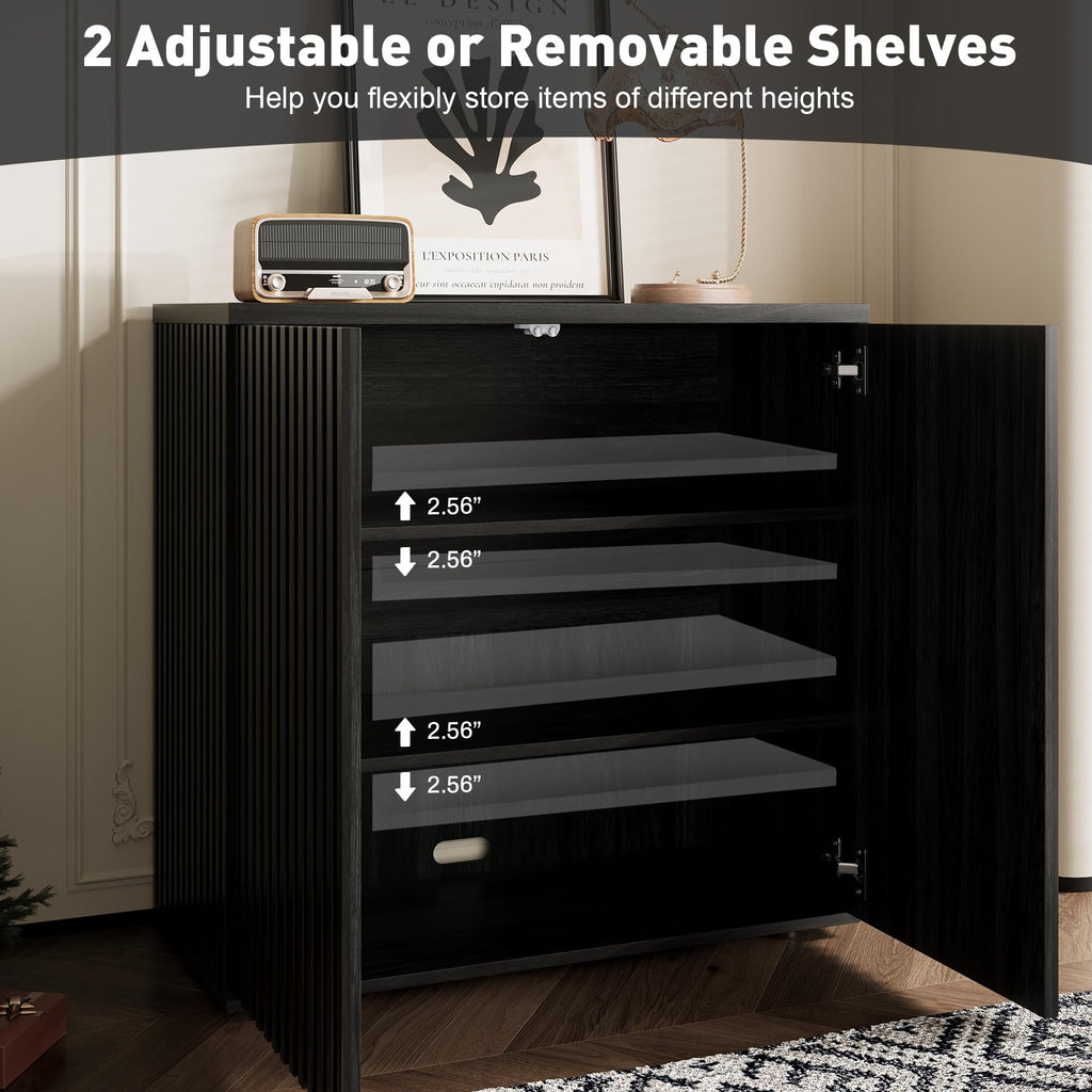 63" Fluted Sideboard Cabinet with Storage, Buffet Credenza