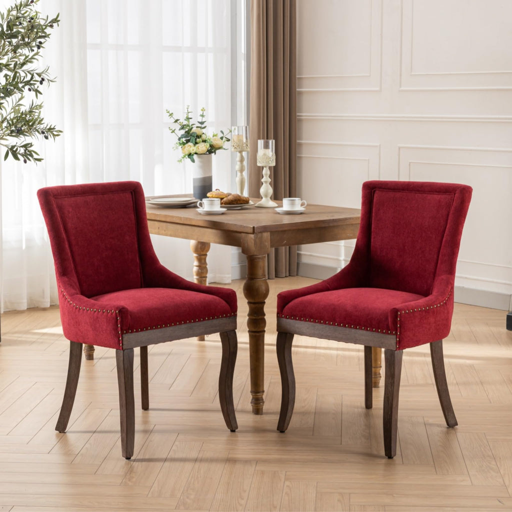Modern Dining Chairs Set of 8, Fabric Upholstered High Back Chairs with Nailhead Trim and Curved Solid Wood Legs
