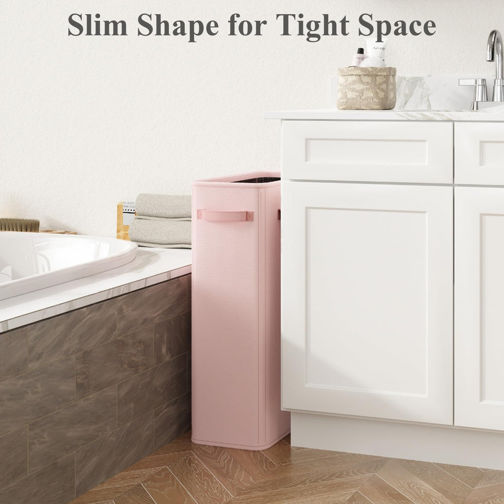 50L Pink Slim Laundry Hamper, Narrow Laundry Basket with Handles, Baby Girl Hamper, Collapsible Laundry Basket