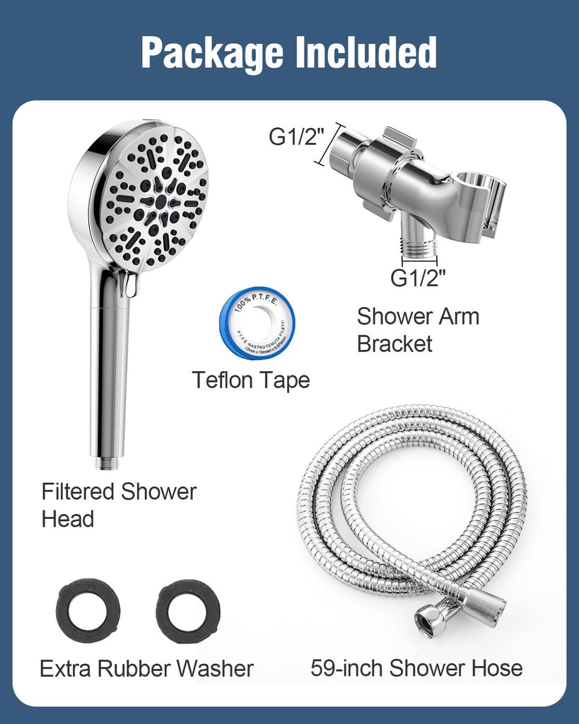 Filtered Shower Head with Handheld, 6 Modes High Pressure Shower Heads with Power Wash Mode and Hard Water Filter