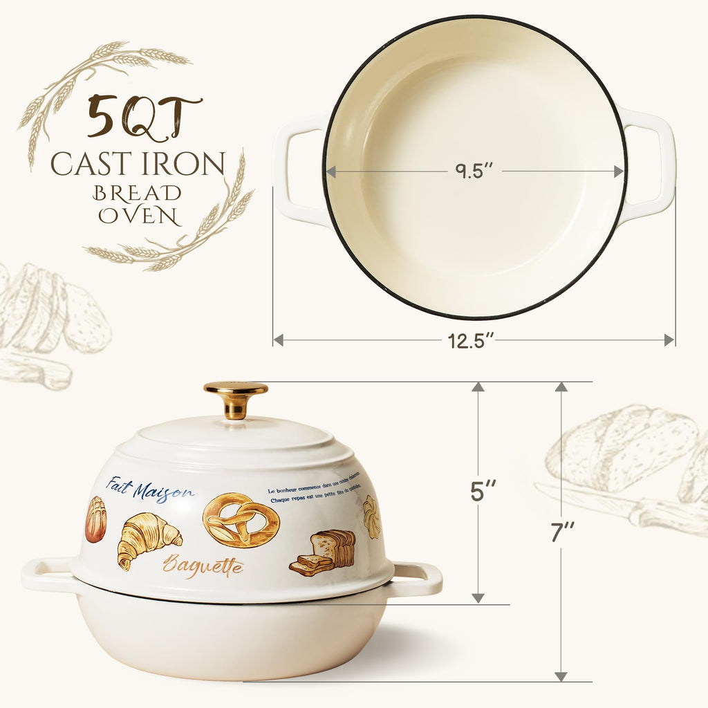 Enameled Cast Iron Dutch Oven, 5QT Pot with Lid & Gift Box