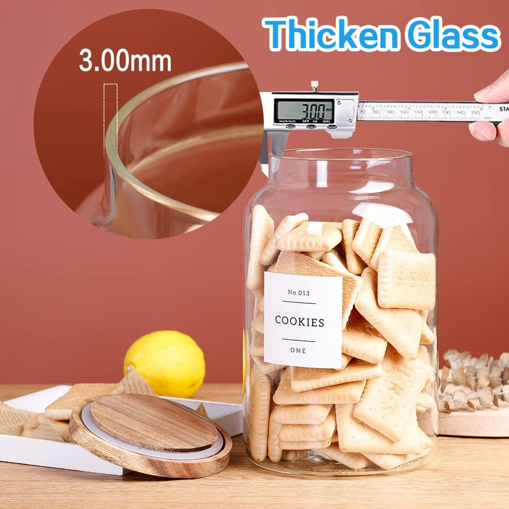 1 Gallon Large Glass Cookie jar with Airtight Acacia lids - Thicken Big Food Storage Containers with 42 Kitchen