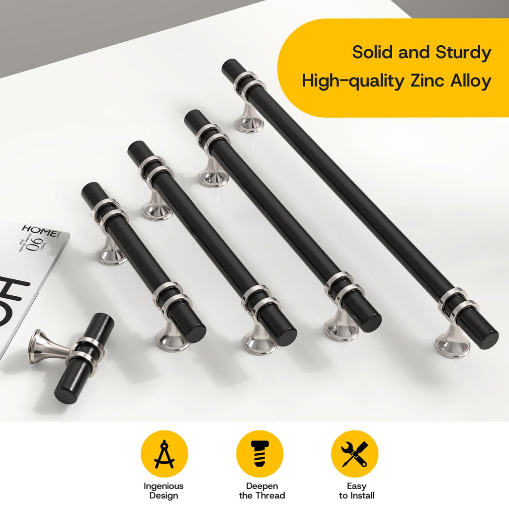 30 Pack 3 Inch Hole Center Black and Silver Cabinet Pulls