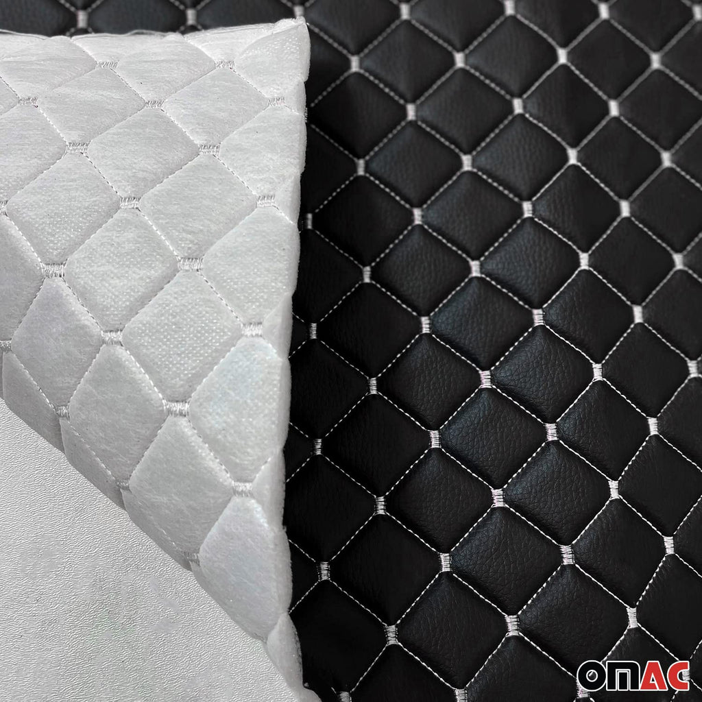 Embossed Black Faux Leather White Diamond Stitch Car Upholstery Fabric 55"x39"