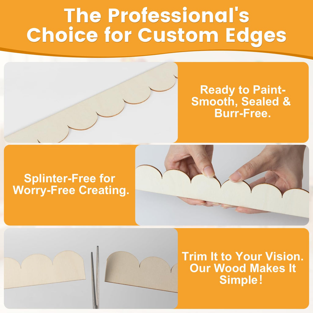 Scalloped Wood Trim Molding - 60 Pack Unfinished 1.57" x 15.75" Decorative Scalloped Edge Wood Trim for DIY Crafts