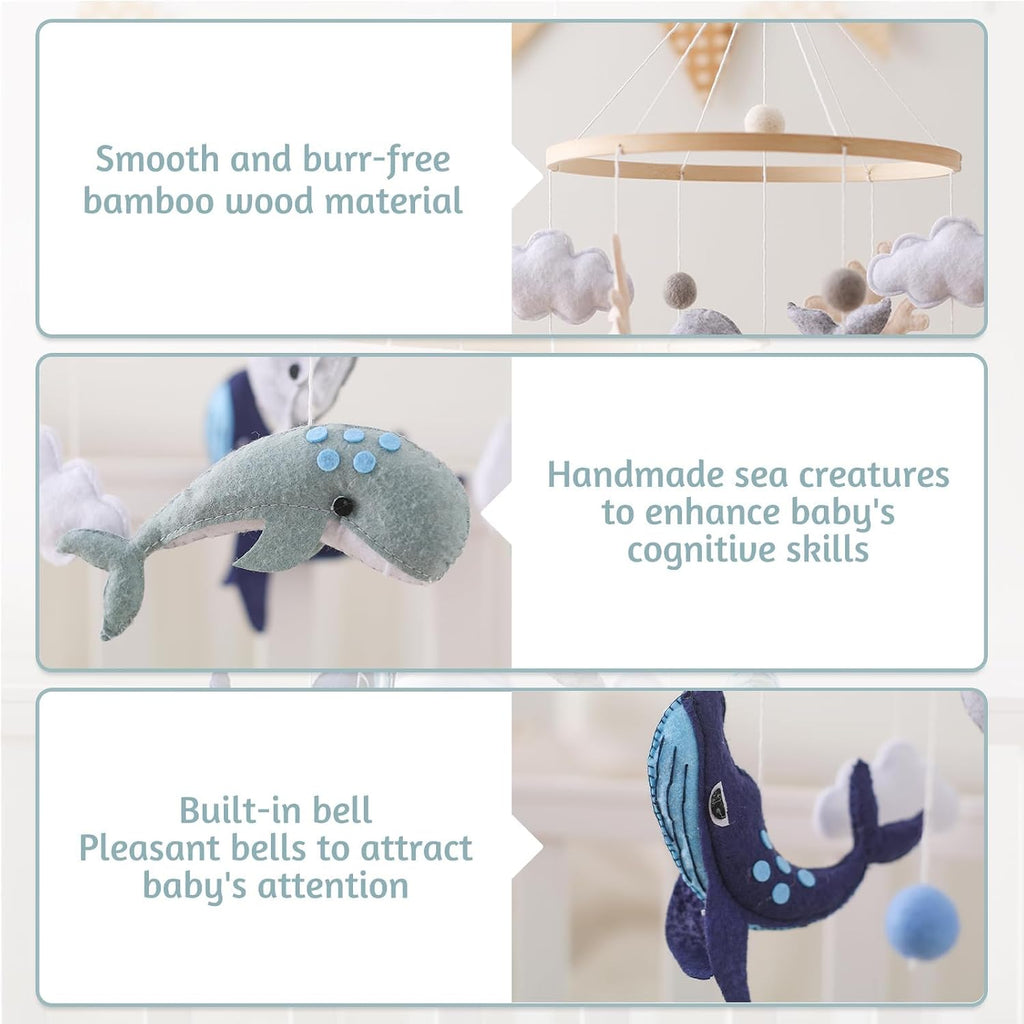 Montessori Baby Mobile for Crib Ocean Animals Crib Mobile Woodland Nursery Decor Soothe Toys for Ceiling Hanging Felt