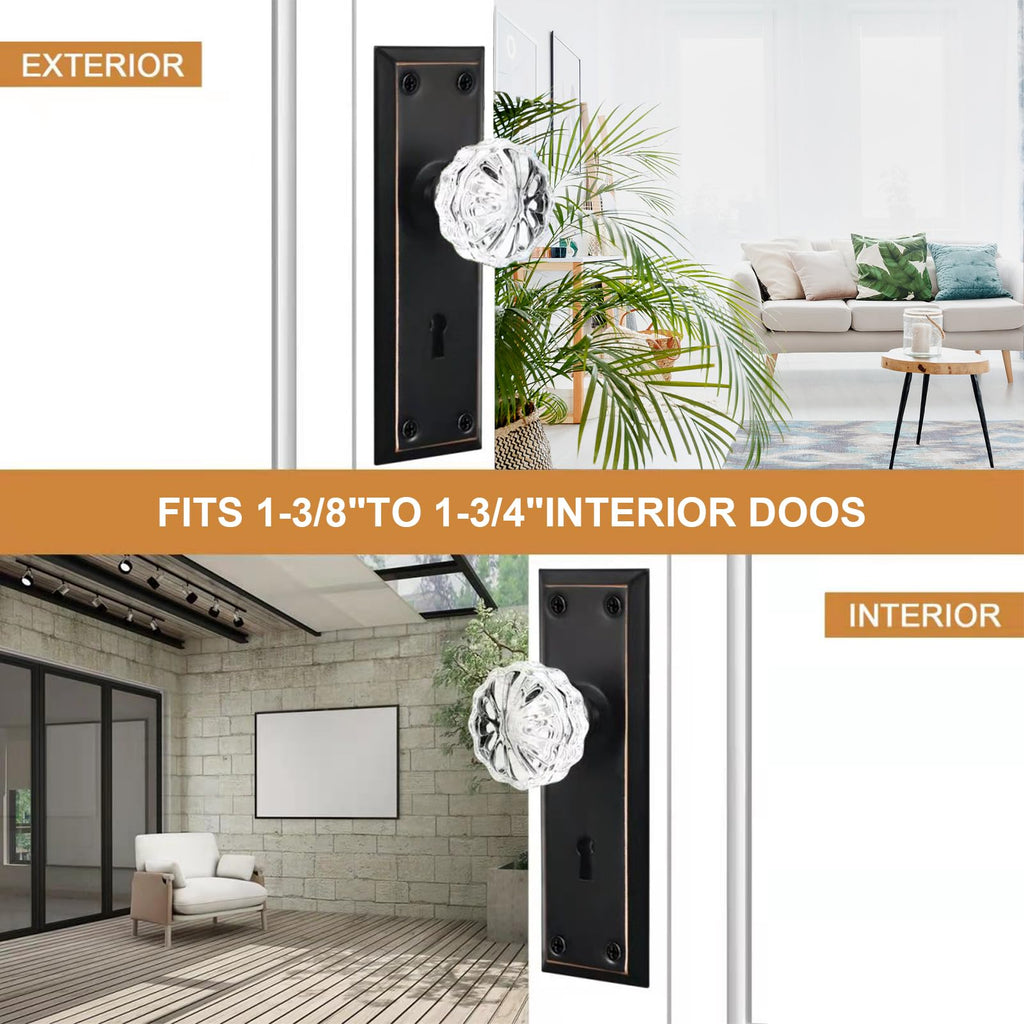 Mortise Lock Set for Interior Door with Crystal Glass Door Knobs