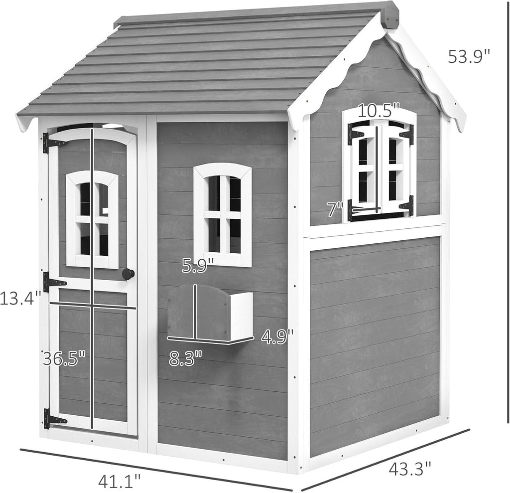 50x50x72in Kids' Outdoor Wooden Playhouse Includes Two Doors Two Windows Safety Floor PlanterBox for Children Ages 3