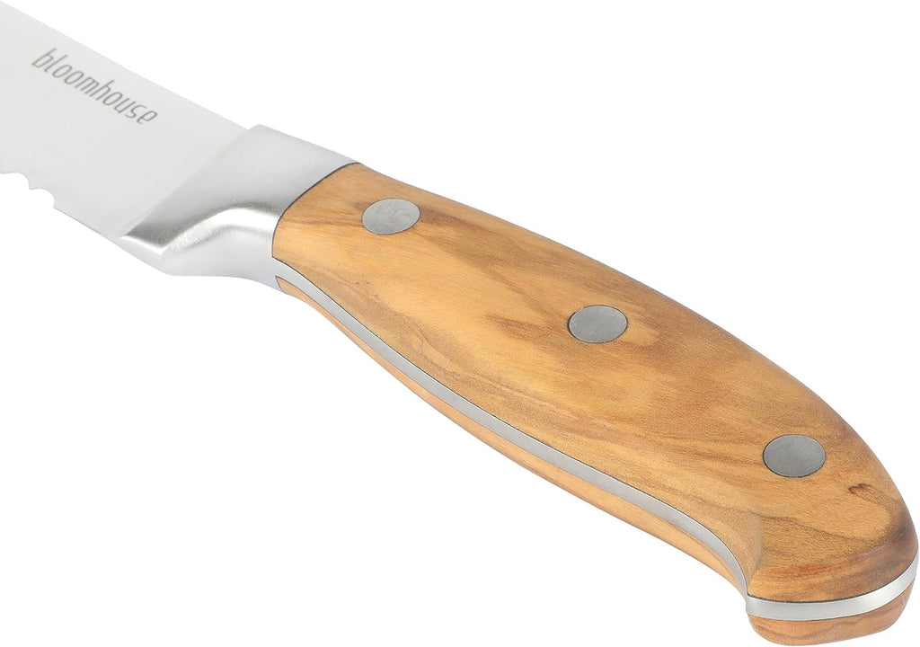 Kitchen Knife Block Set - 7 Piece Italian Olive Wood German Forged Stainless Steel Knives - Two Time Oprah's Favorite