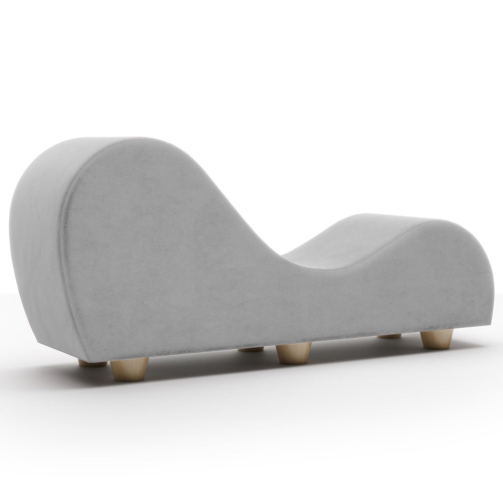 Chaise Lounge Chair for Stretching and Relaxation, Hevea Wood Feet, Microvelvet Grey