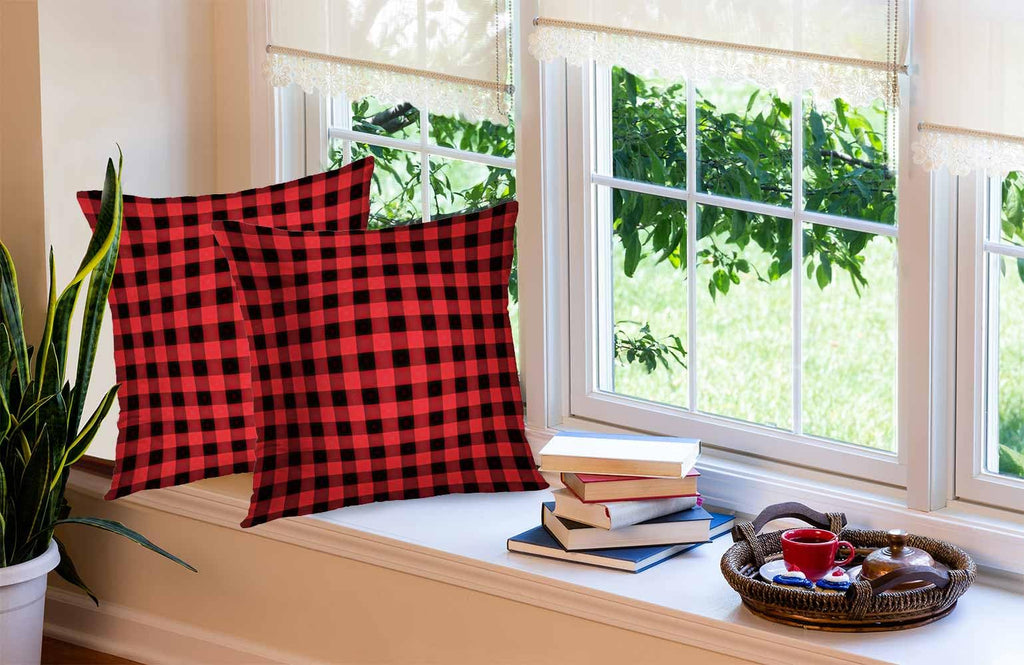 Red Black Buffalo Tartan Plaid Pillow Covers 24x24 Set of 2