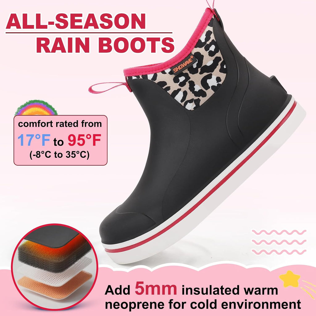 Rain Boots Kids Waterproof Deck Boots Girls Boys Mud Booties