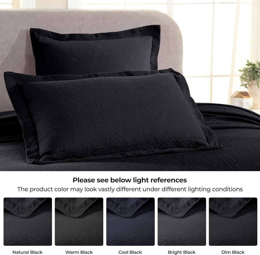 Cotton Bedspread, Jacquard Woven Matelasse Bedding, Queen, Black