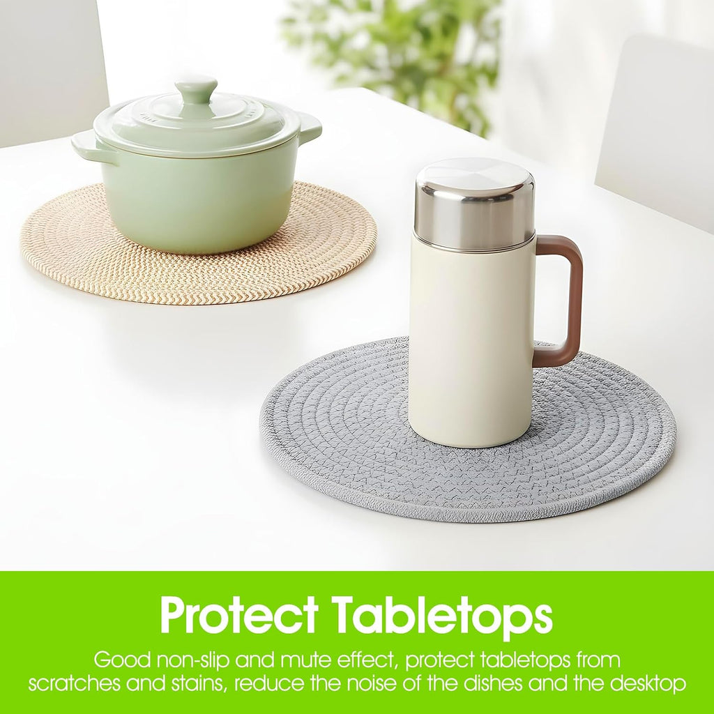 Inch Trivets for Hot Dishes, Extra Large Thick Heat Resistant Hot Pads, Cotton Pot Holders for Countertop - Set of 5
