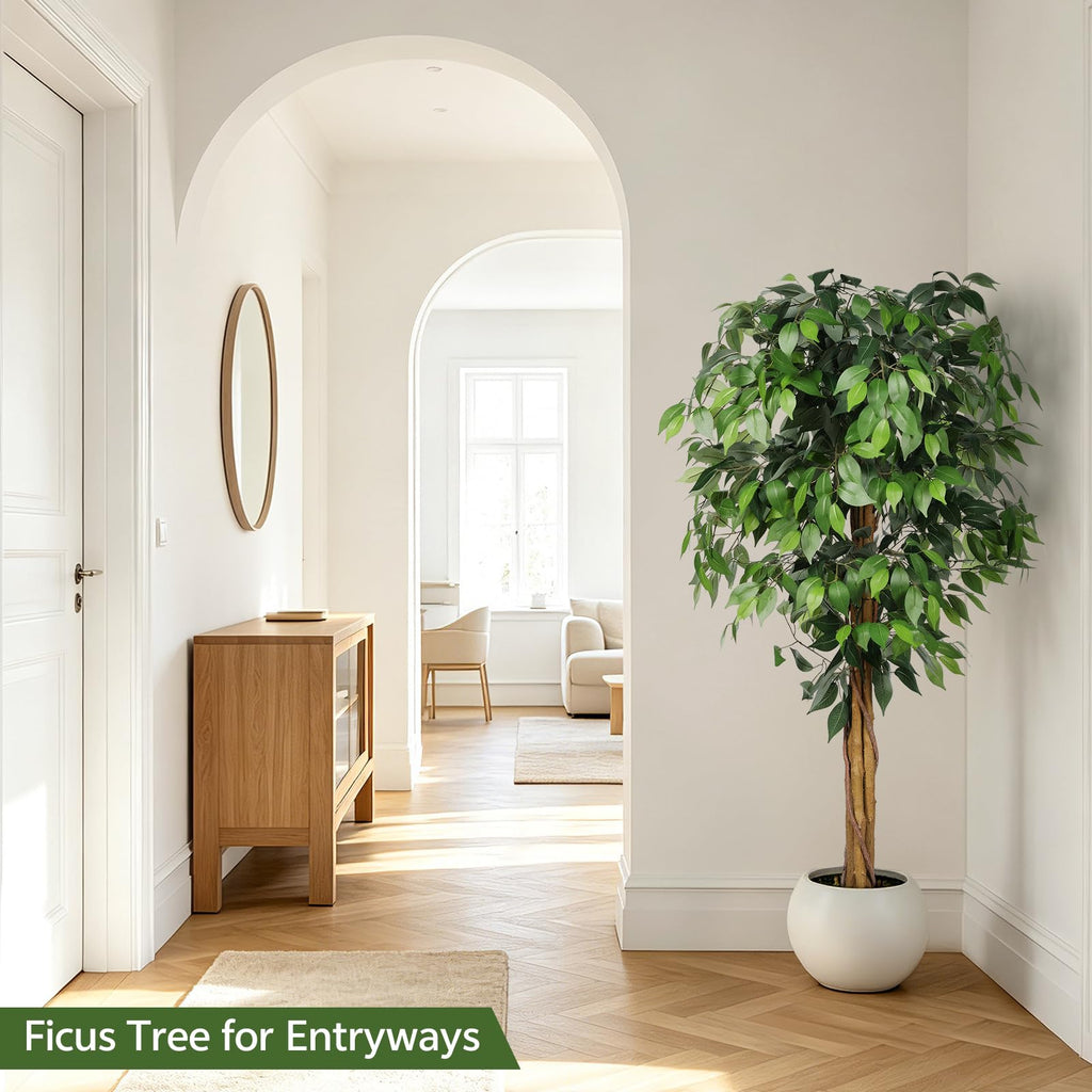 5ft Artificial Ficus Tree with Triple Trunk & Black Planter