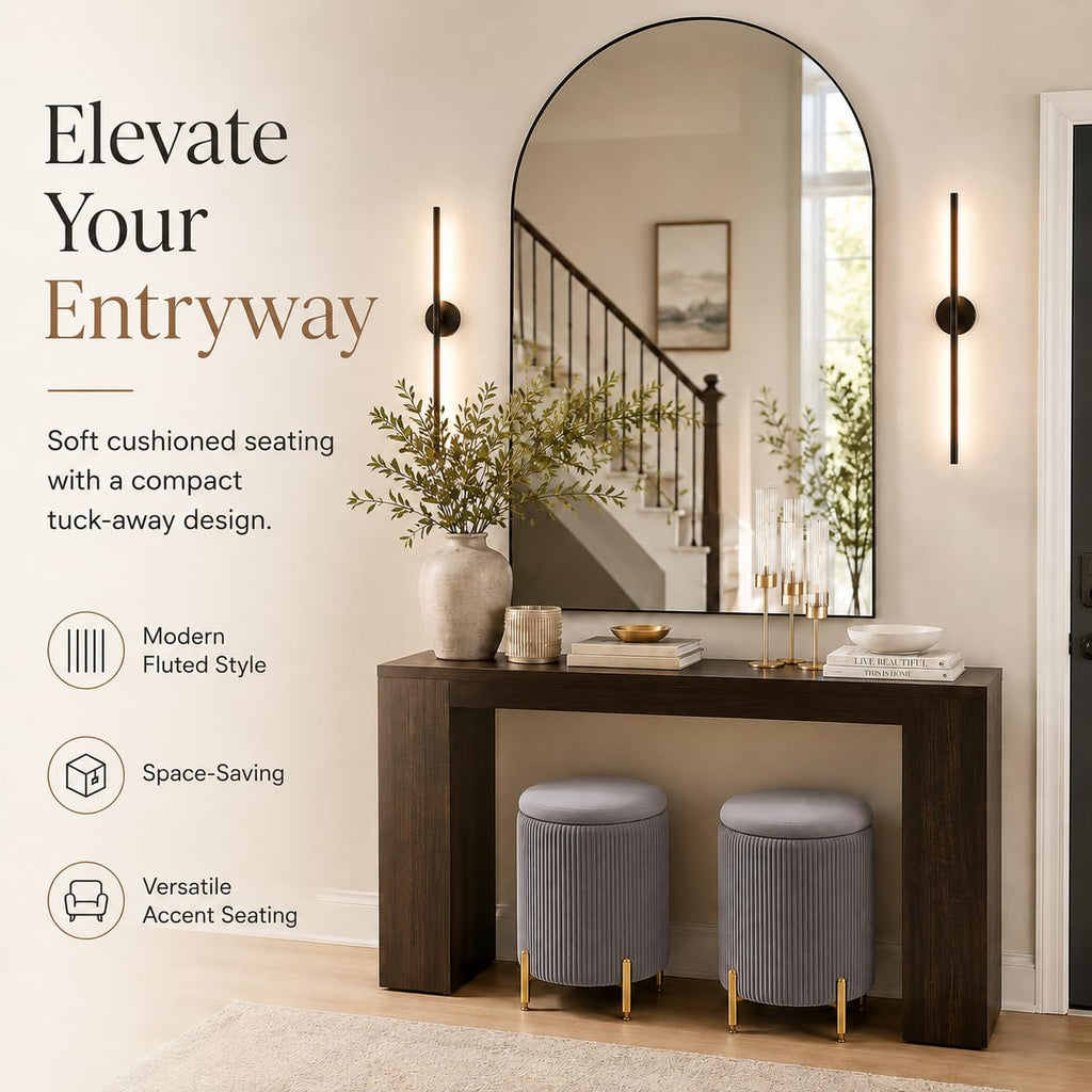 Storage Ottoman with Metal Legs, Velvet Upholstered Seat