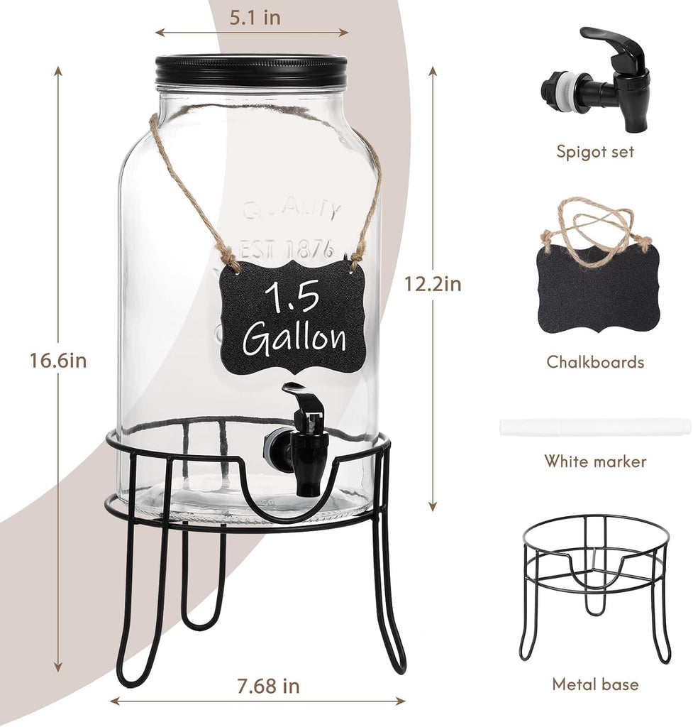 1.5 Gallon for Parties, Ice Beverage Dispensers with Stand, Glass Water Dispenser with Spigot, Laundry Detergent