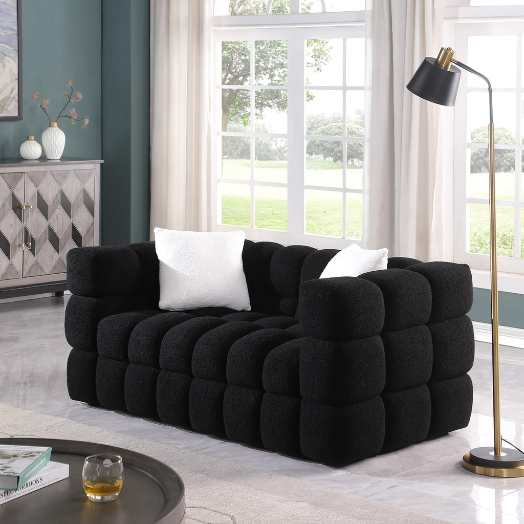 62'' Cloud Loveseat Sofa Couch Boucle Chesterfield Sofa Couch, Modern 2-Seater Loveseat Upholstered Bedroom Dorm