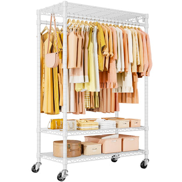 P7 Rolling Clothes Rack, Clothing Racks for Hanging Clothes, White