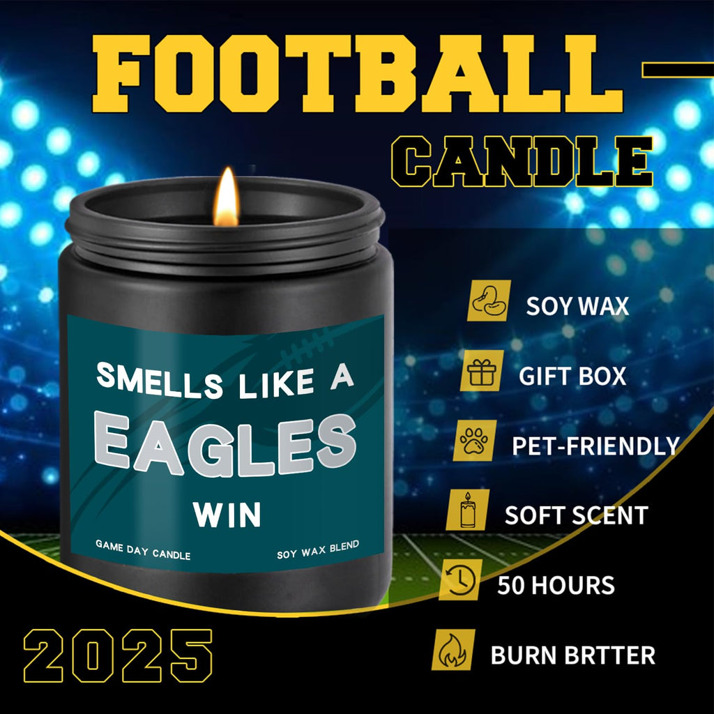 Smells Like A Eagles Win Scented Candle Football Themed Merch Fan Shop Men Women Sport Stuff Gear Decor Team