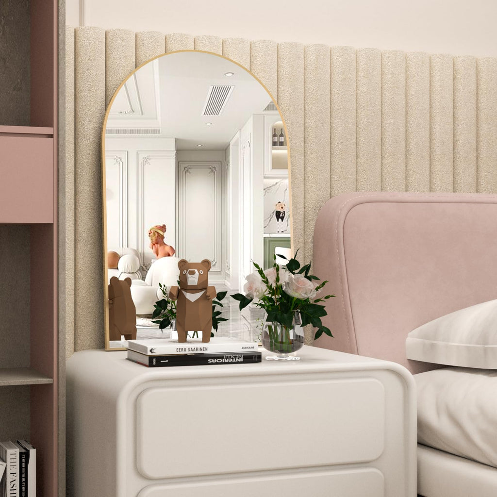 Wall Mounted Mirror, Arched Wall Mirror, 24"x36" Arch Bathroom Mirror with Metal Frame, Gold Vanity Mirror Decor