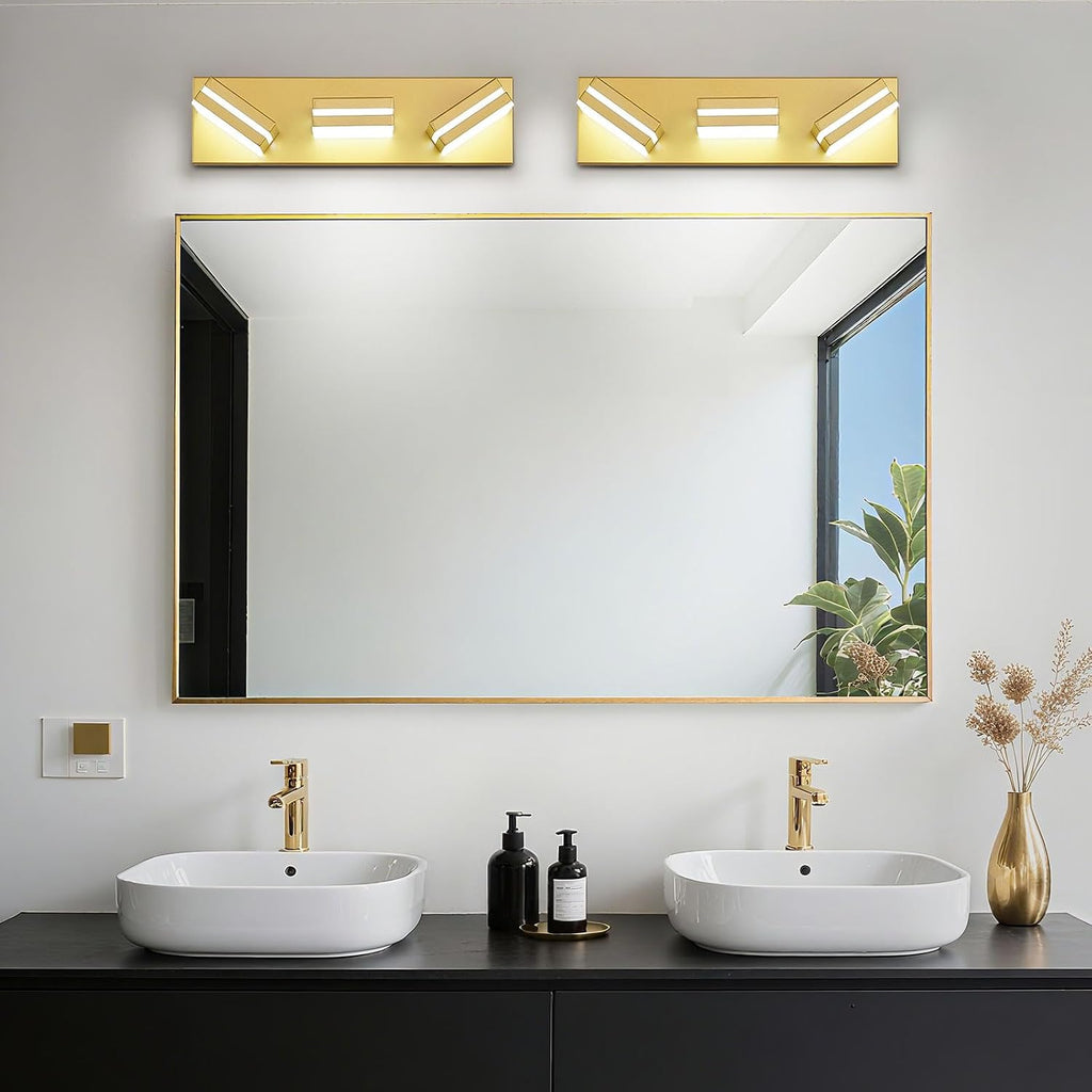 Modern LED Small Gold Acrylic Bathroom Lights Fixtures 3-Light | Wall Lighting,Vanity Lights Over Mirror 6000K