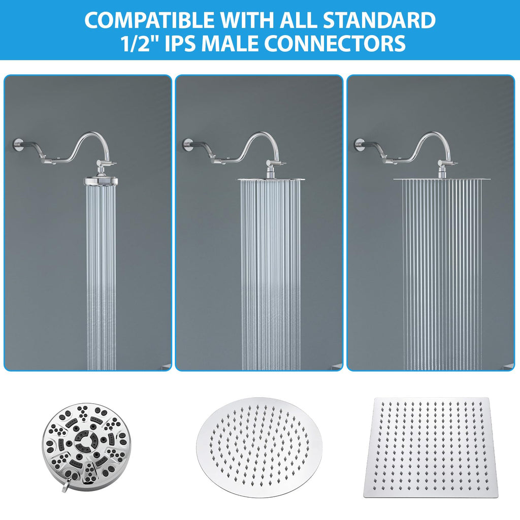 16 Inch Shower Head Extension Arm, Solid Stainless Steel & Brass