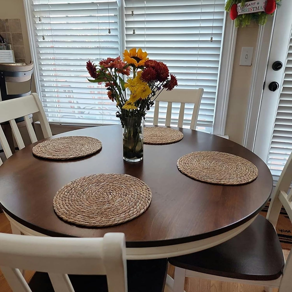 Round Woven Placemats, 12" Boho Rattan Placemats Natural Hand-Woven Place Mats Table Decor, Chargers - Set of 4