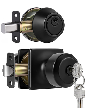 Front Door Lock Set with Deadbolt, Keyed Alike Door Knobs with Lock, 1 Set