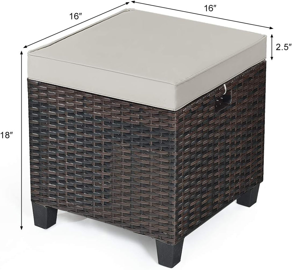 2 Pieces Outdoor Patio Ottoman, All Weather Rattan Wicker Ottoman Seat, Patio Rattan Furniture, Outdoor Footstool