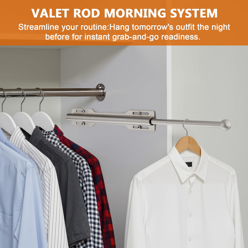 2 Pack Valet Rod for Closet Pull Out, Rod Laundry Room Bathroom, Nickel