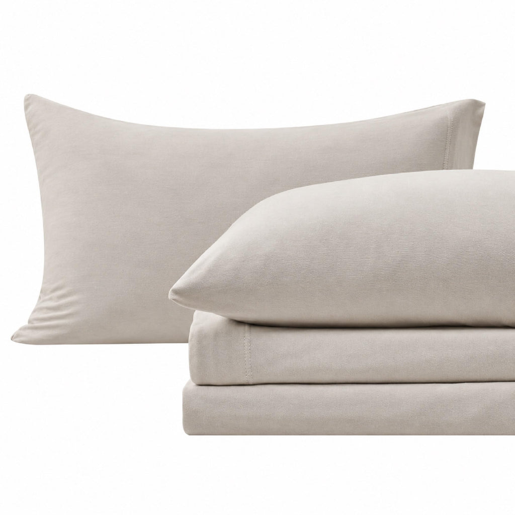 Organic Cotton Jersey Knit Sheets - Soft, Stretchy, 4-Piece Bed Sheet Set - Breathable Sheet & Pillowcase