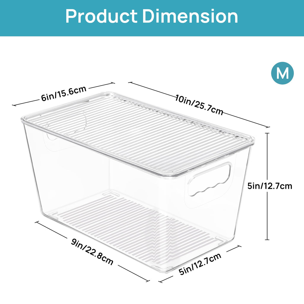 6 Pack Clear Stackable Storage Bins with Lids and Handles, Medium