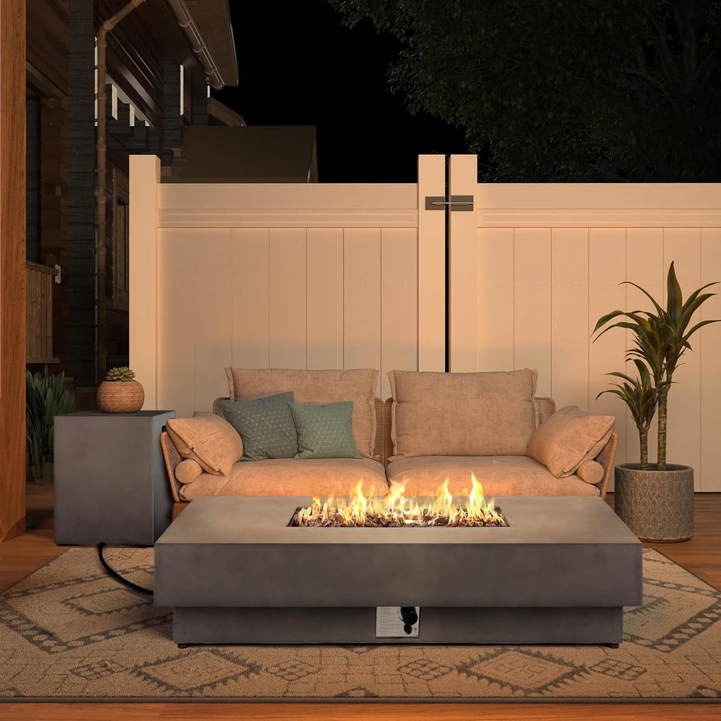 60-inch Fire Pit Table w/Tank Cover, 2-Piece Outdoor Propane/Natural Gas Firepit for Outside Patio