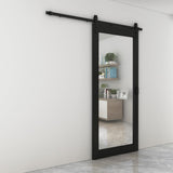 36 in. x 84 in. Mirrored Glass Black MDF Interior Sliding Barn Door with Hardware Kit and Door Handl