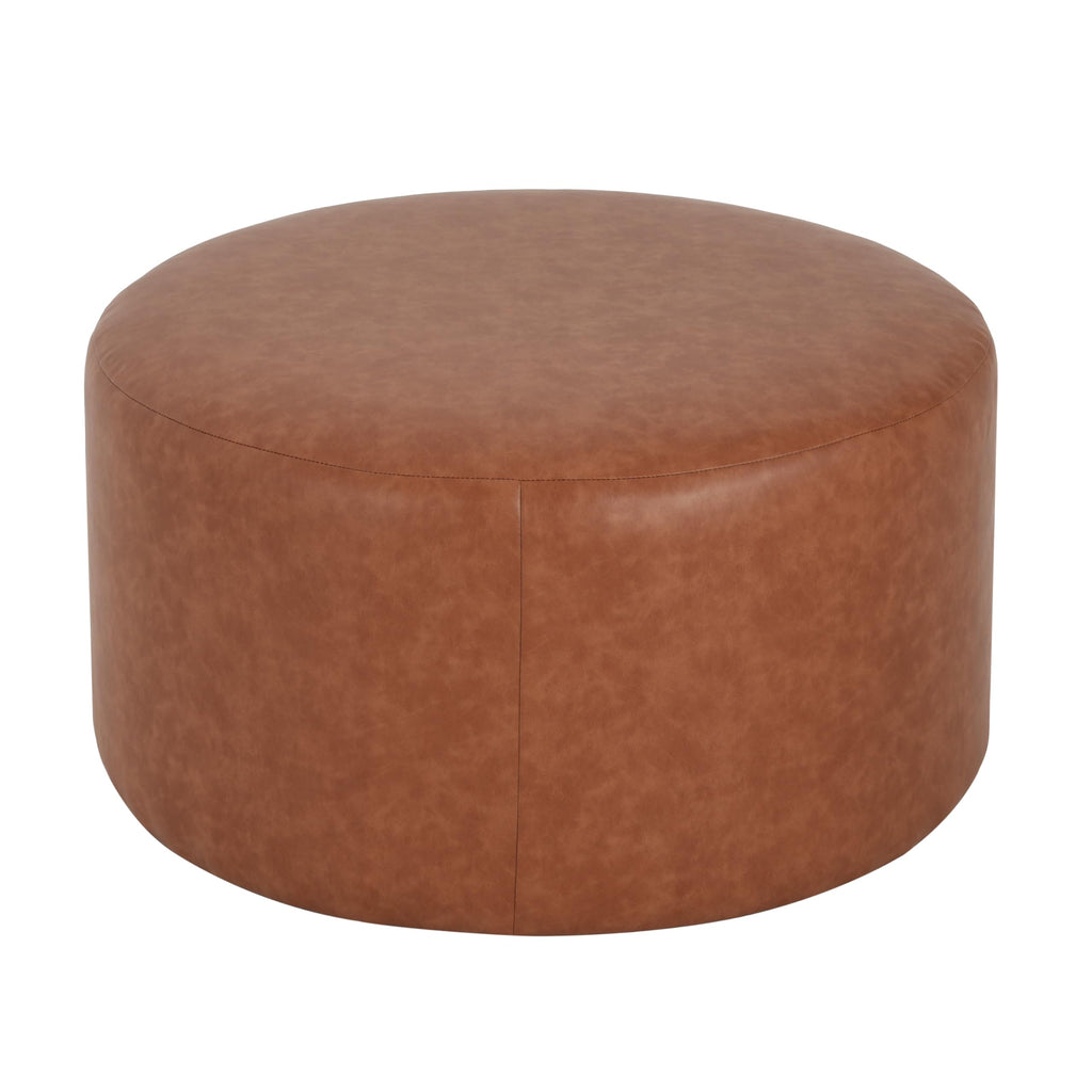 30.25" Modern Upholstered Round PU Leather Ottoman, Multifunctional Extra Seat, Side Table, Foot Rest, Stuffed Pouf